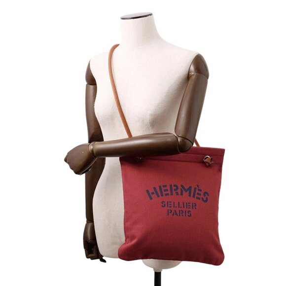 HERMES Sack Aline Size MM Toile Chevrons/Barenia Leather Rouge H/Gold - Picture 4 of 10